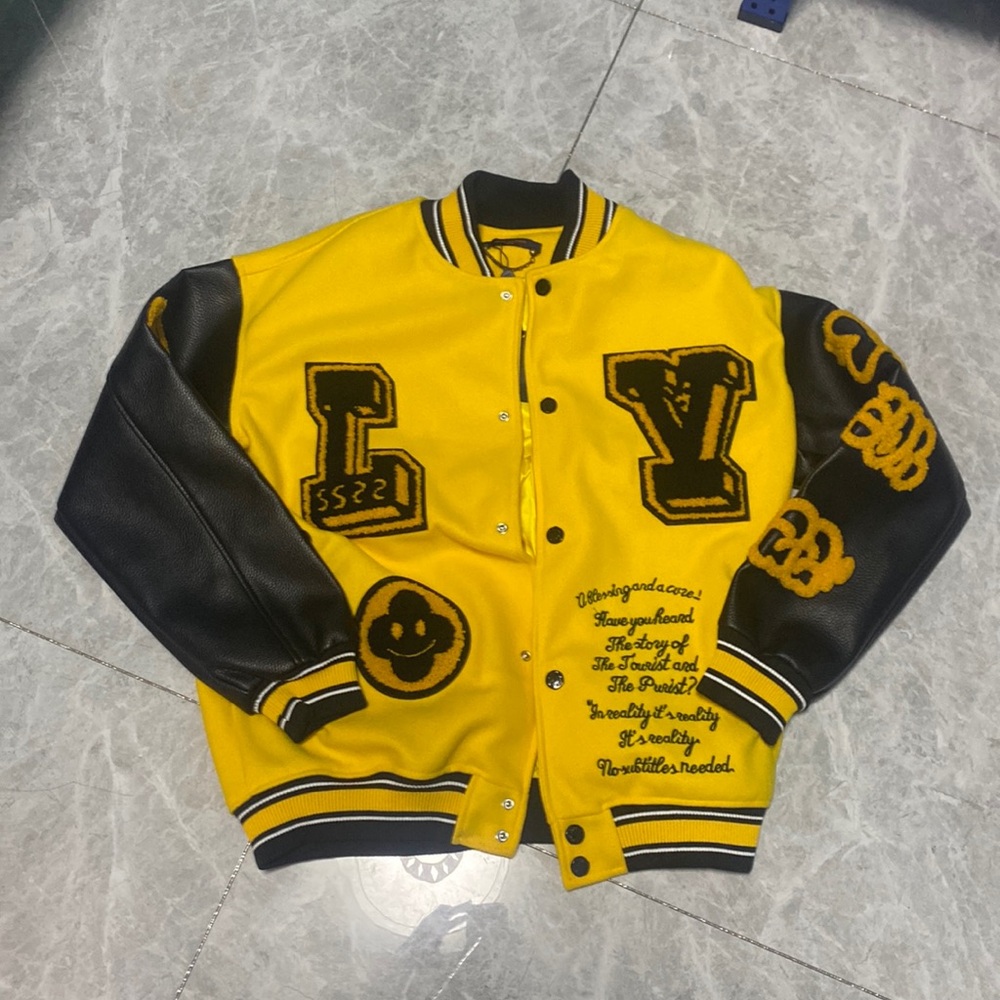 Louis Vuitton Men's Leather Embroidered Baseball Jacket
